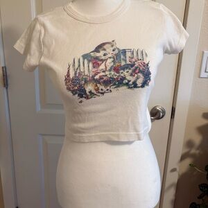 Brandy Melville Cat Print Cropped T-Shirt